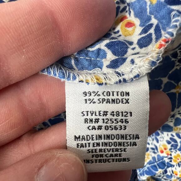 Habitat Yellow Blue Stripe Floral *XS Top Cotton Crinkle 3/4 Sleeve Button Boho - Picture 16 of 16